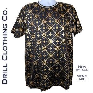 Drill Clothing Co Mens T-Shirt Large Black Gold Geometric Bee Print Streetwear